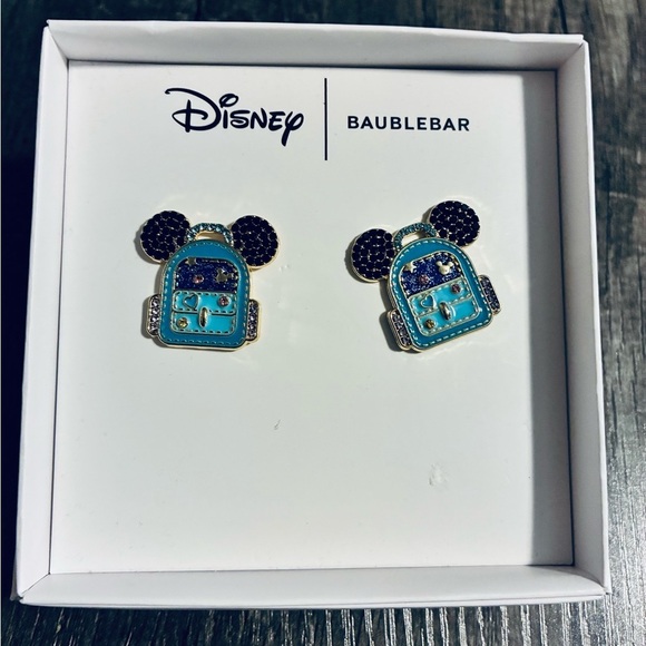 BaubleBar Jewelry - BaubleBar Disney Blue Backpack Mickey Mouse ears earrings
